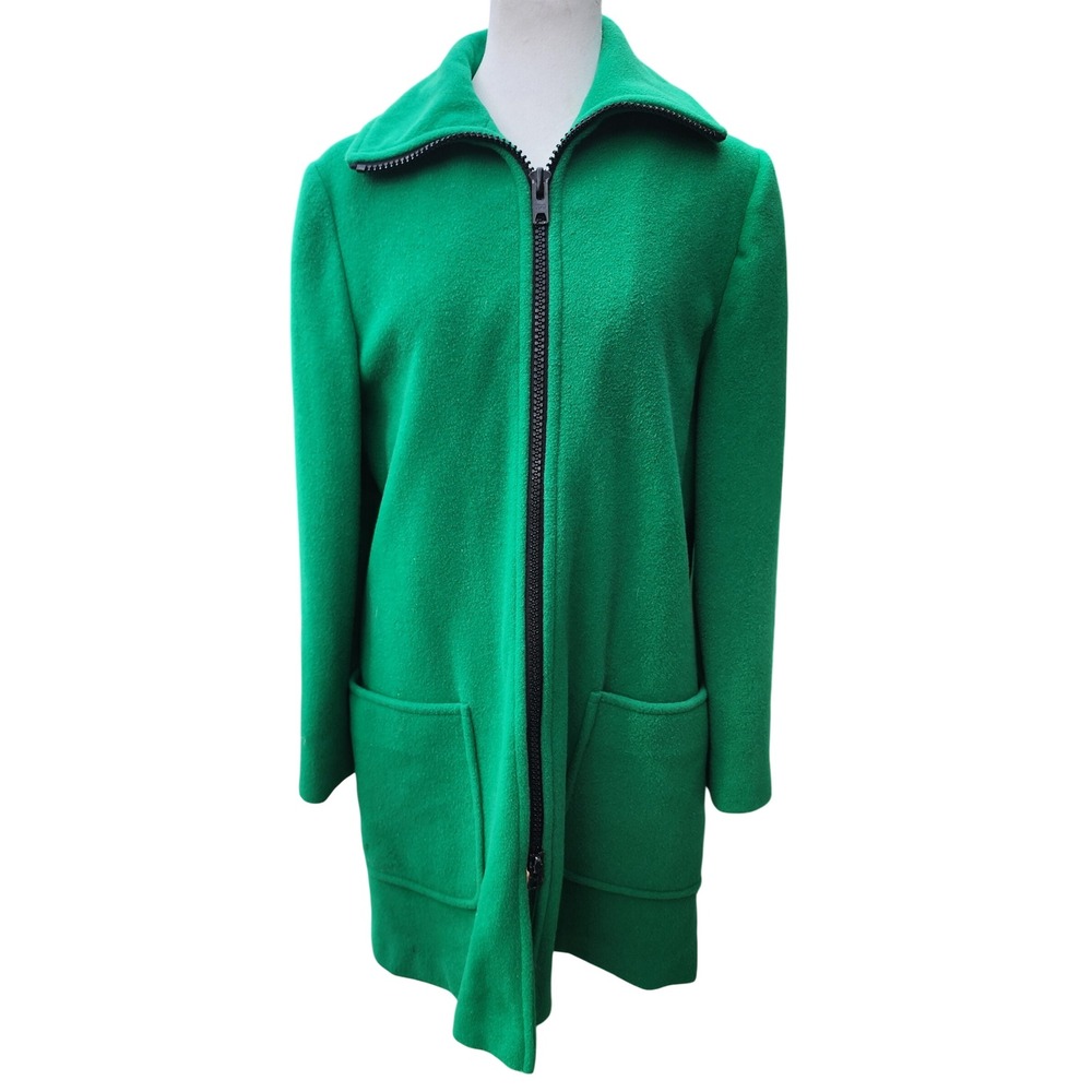VTG New England Mackintosh Emerald Green Pure Wool Zip Up Coat Mid-Length Size M
